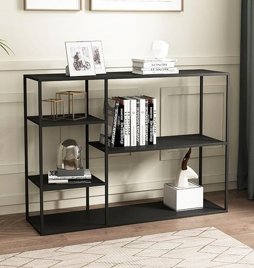 Modern Black Metal Console Shelf Unit – 120cm Wide Display Storage for Living