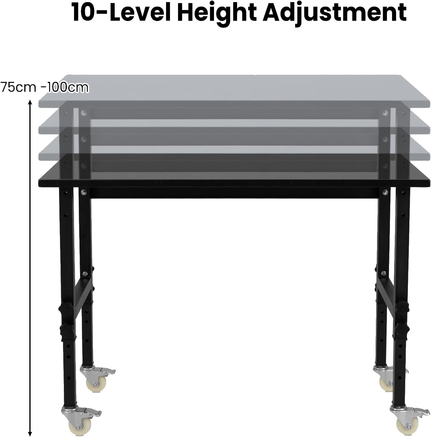 Adjustable Bamboo Workbench 500kg Heavy Duty Table 10 Heights with Lockable