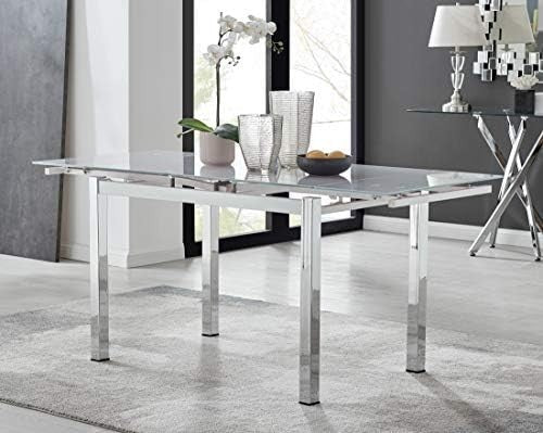 White Glass Extending Dining Table Chrome Legs Modern Kitchen Table