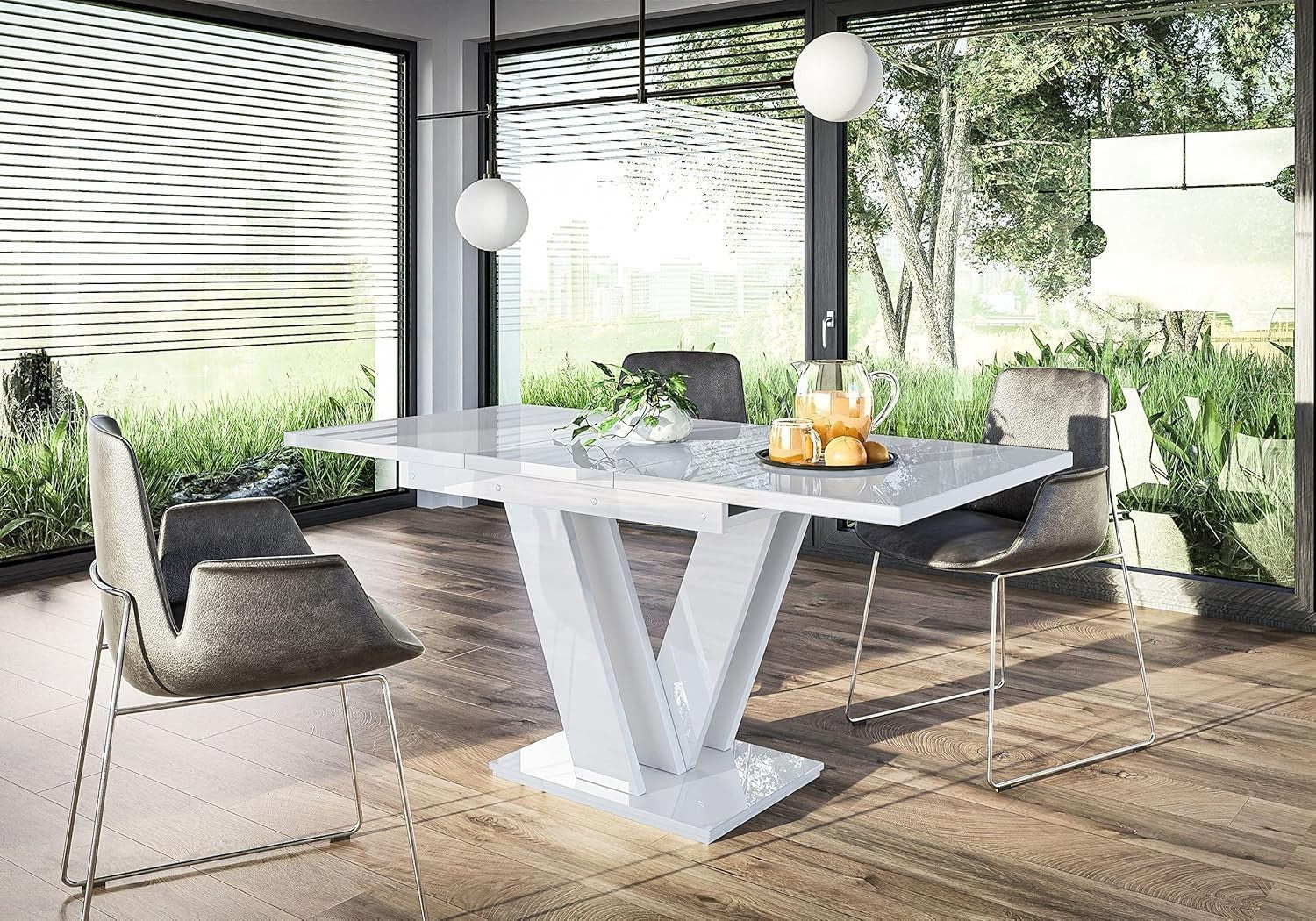 White Gloss Extendable Dining Table Modern 120–160cm Space Saving Room