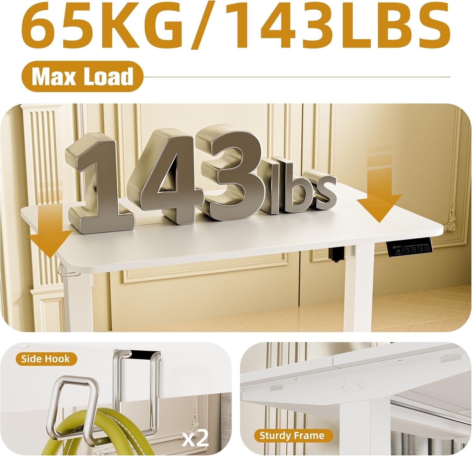 Electric Standing Desk Height Adjustable Stand Home Office Table 90x60cm