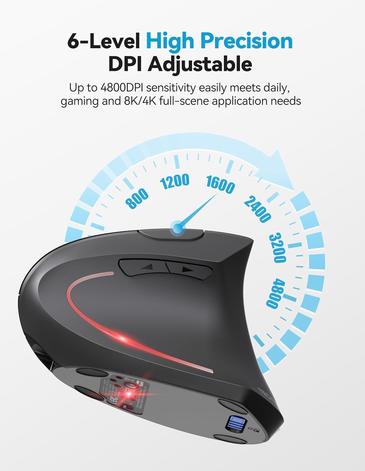Vertical Ergonomic Mouse Bluetooth Rechargeable 4800 DPI Grey