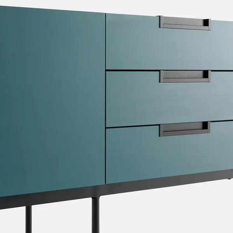 Contemporary 3 Door Sideboard with Drawers | Teal Buffet Storage Unit
