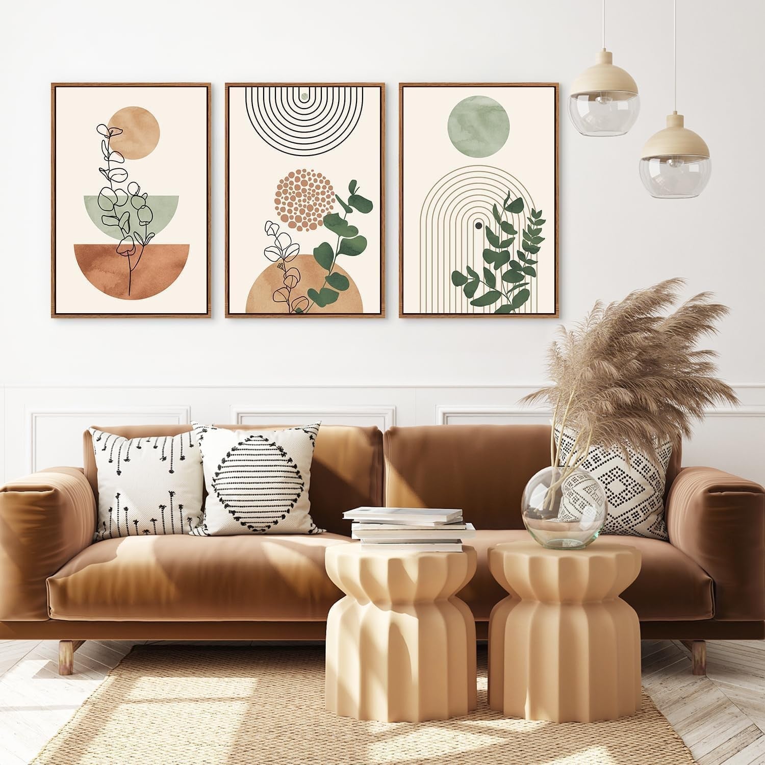 Boho Terracotta Green Abstract Canvas Wall Art Set 30x40cm