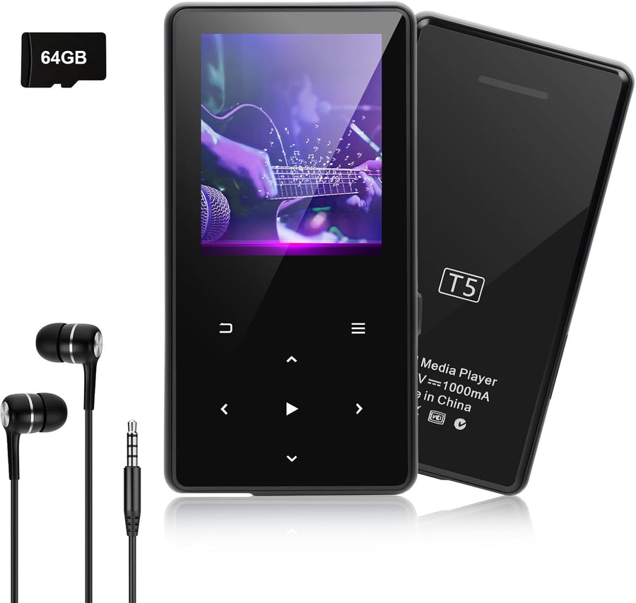 64GB MP3 Player Bluetooth 5.3 HiFi FM Radio Touch Black
