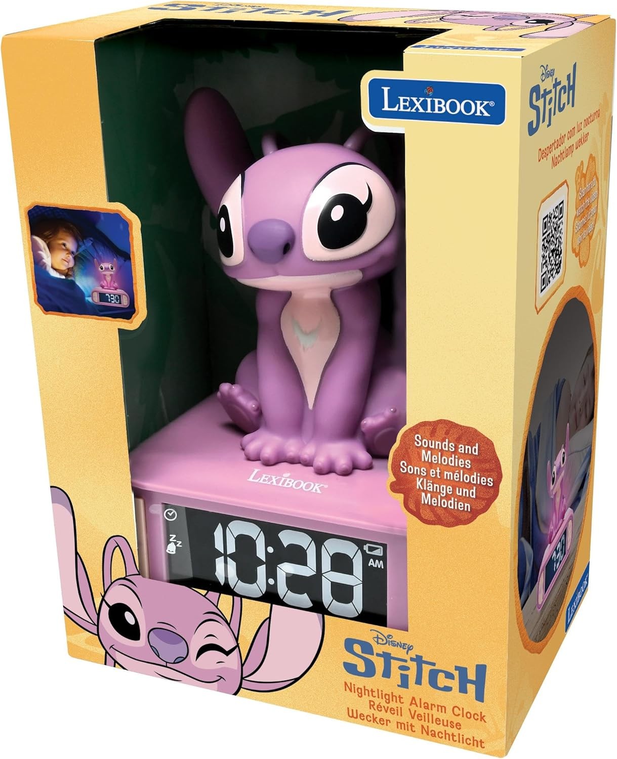 Kids Alarm Clock Night Light LED Display Snooze Sounds Cute Bedroom Gift