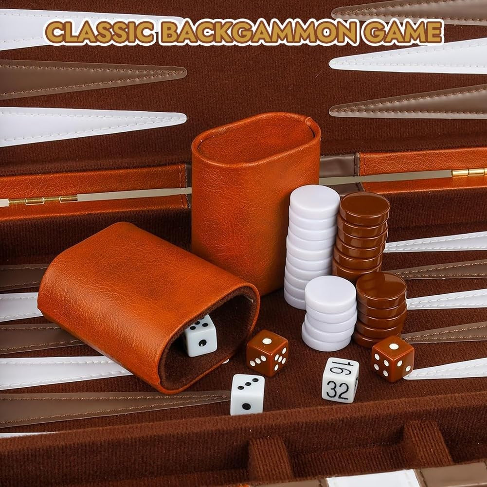 Luxury Wooden Backgammon Set Travel Case Board Game with Dice Cups