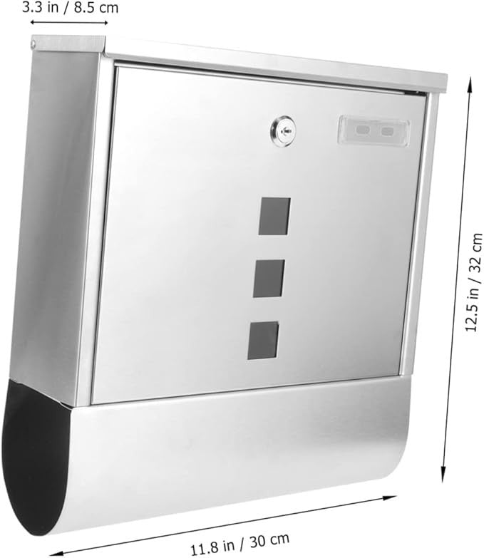 Lockable Stainless Steel Wall Mailbox Silver | Outdoor Post Box 32x30x8.5cm