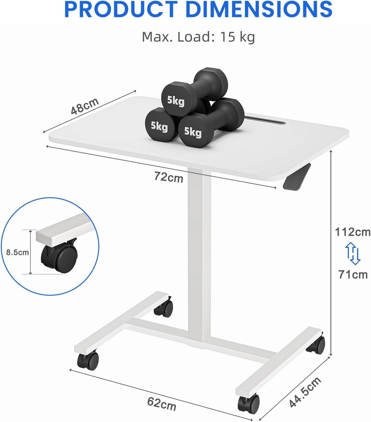 Mobile Standing Desk Height Adjustable Rolling Laptop Table Sit Stand White