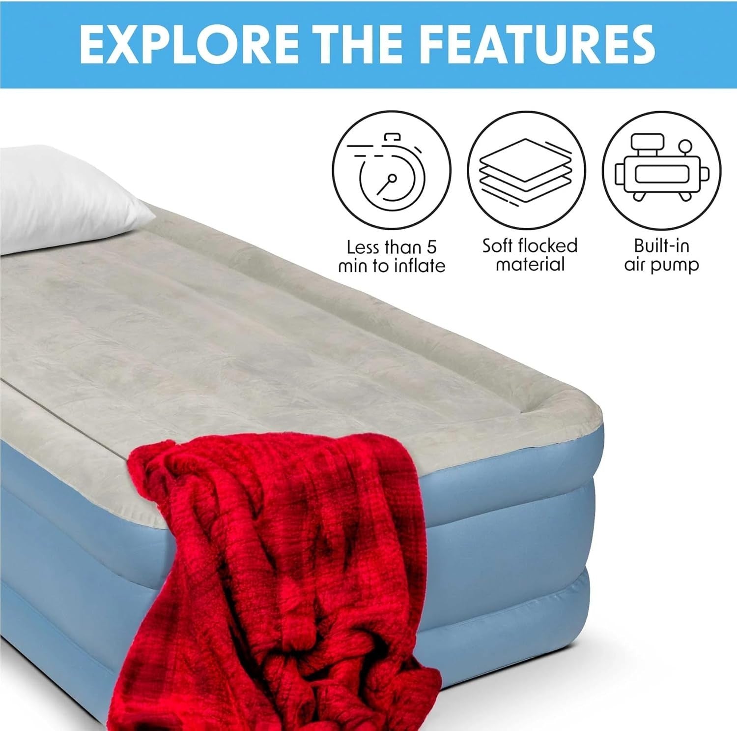 Single Deluxe Inflatable Air Bed with Built-In Pump – Portable Camping Mattress
