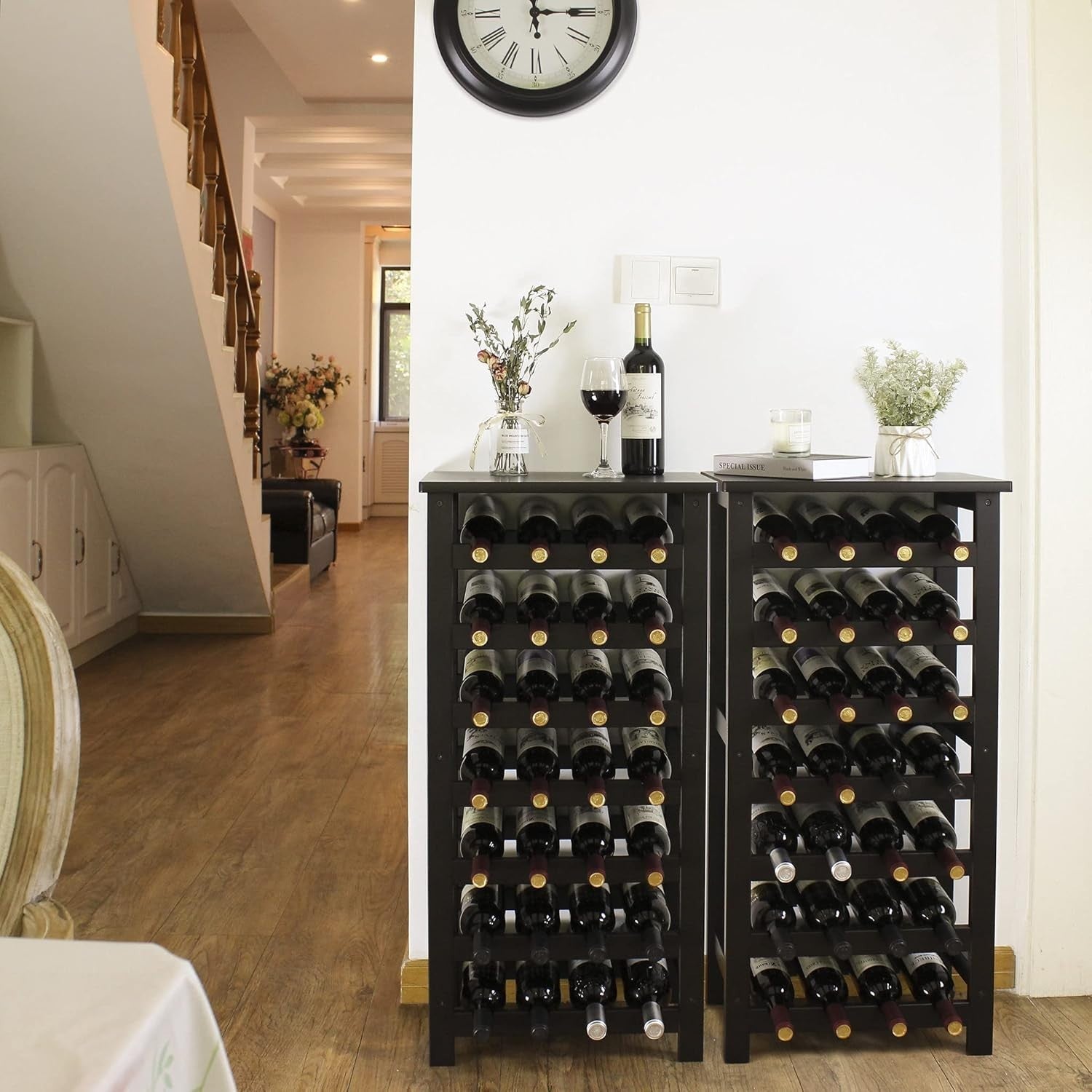 28 Bottle Wine Rack Freestanding Bamboo Shelf Storage 7 Tier Stand