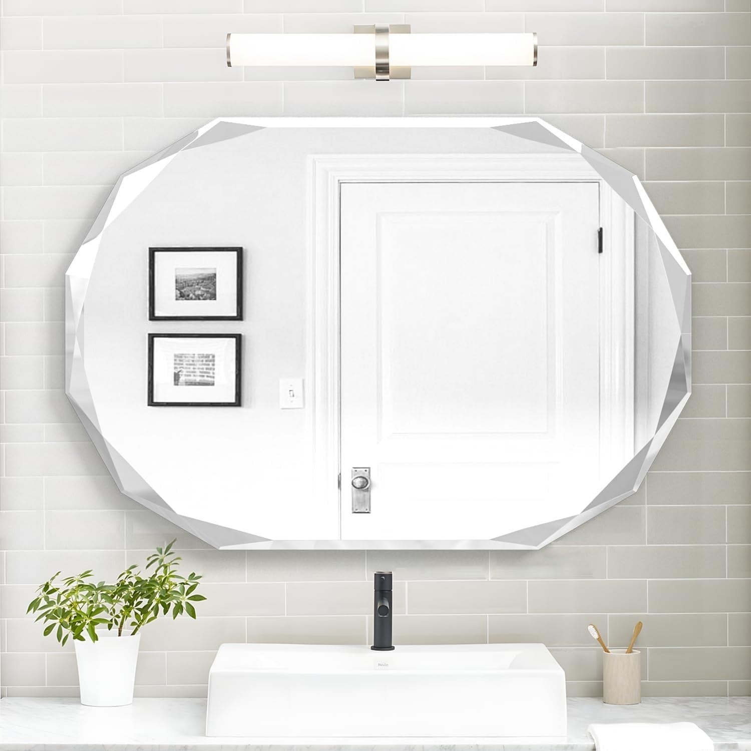 Oval Frameless Bathroom Mirror 90x60 cm Beveled Edge Vanity Wall