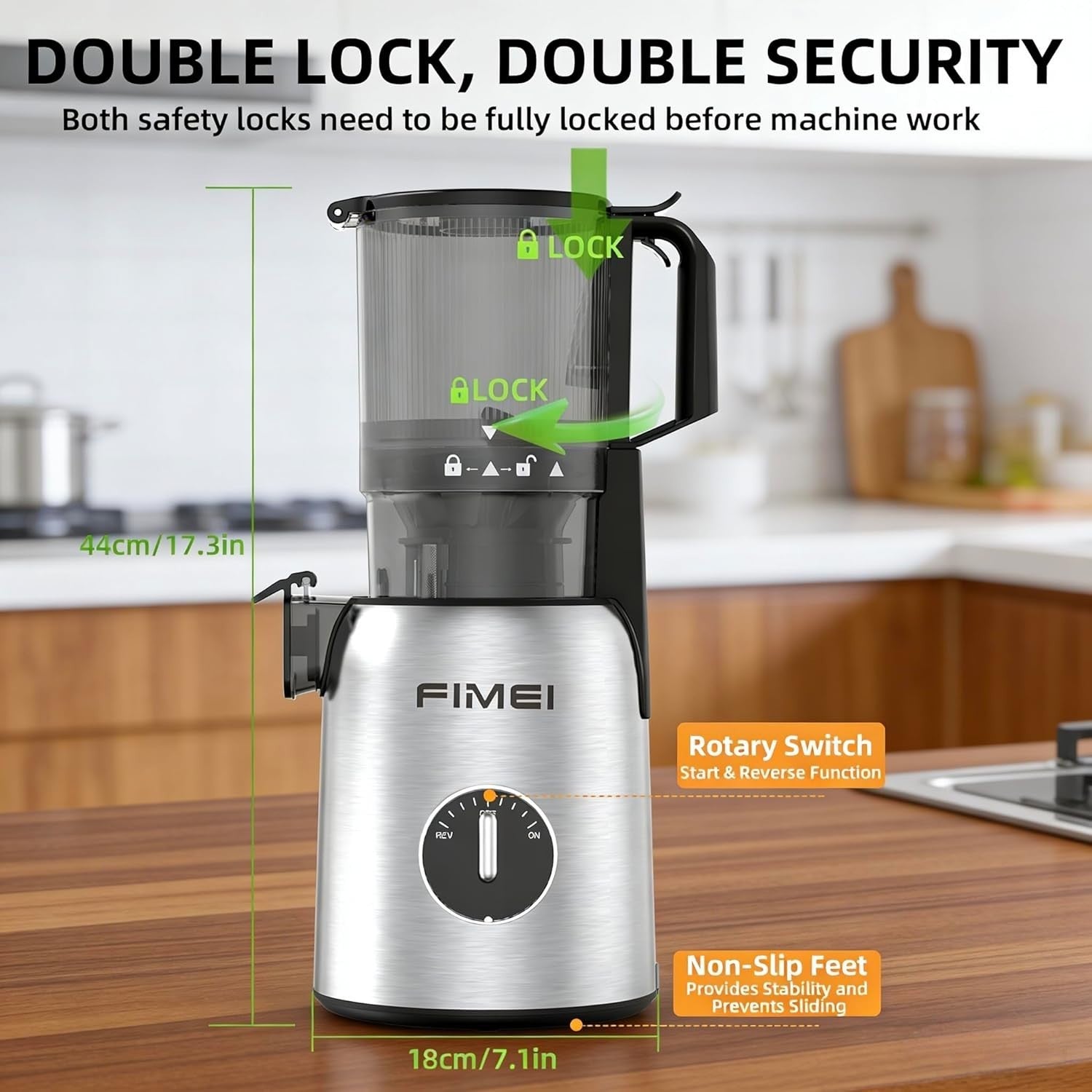 Cold Press Juicer 135mm Large Feed Chute Whole Fruit 300W High Yield