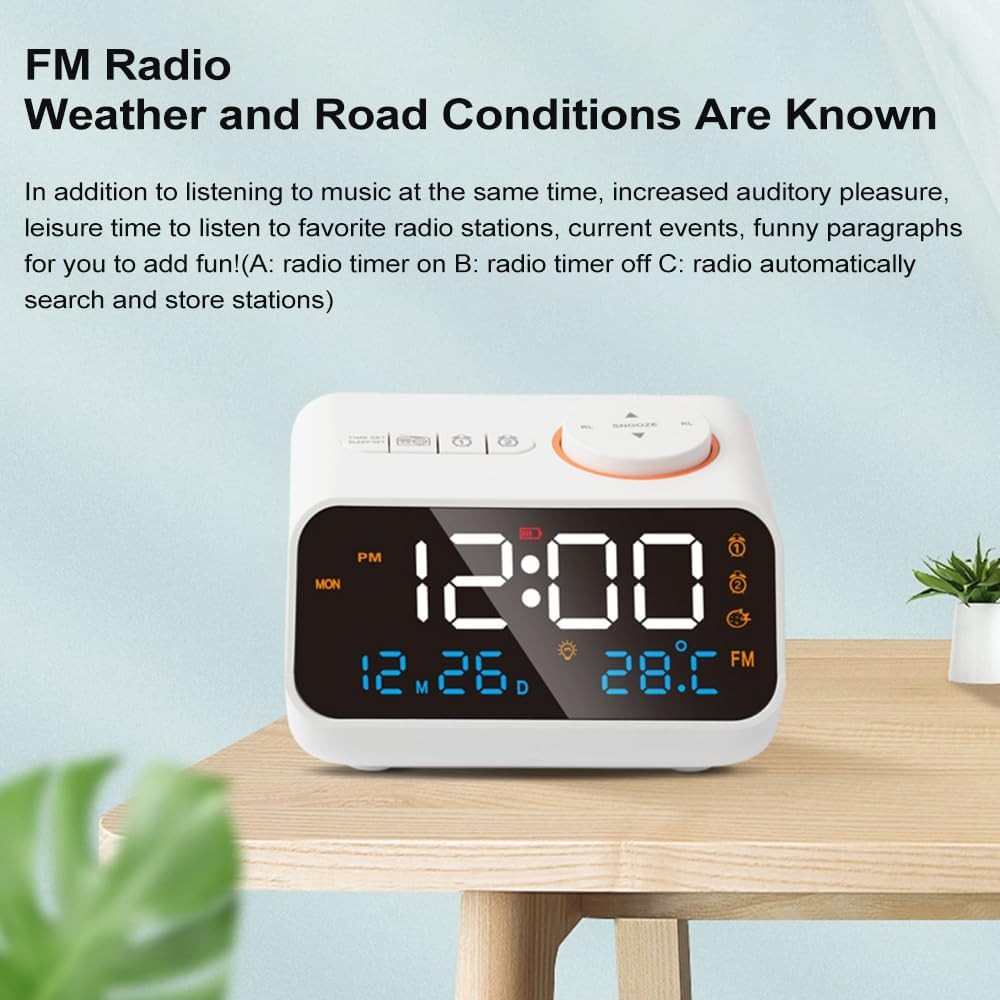 Large LED Digital Alarm Clock Dual Alarm Sleep Timer Sound Machine Dimmer