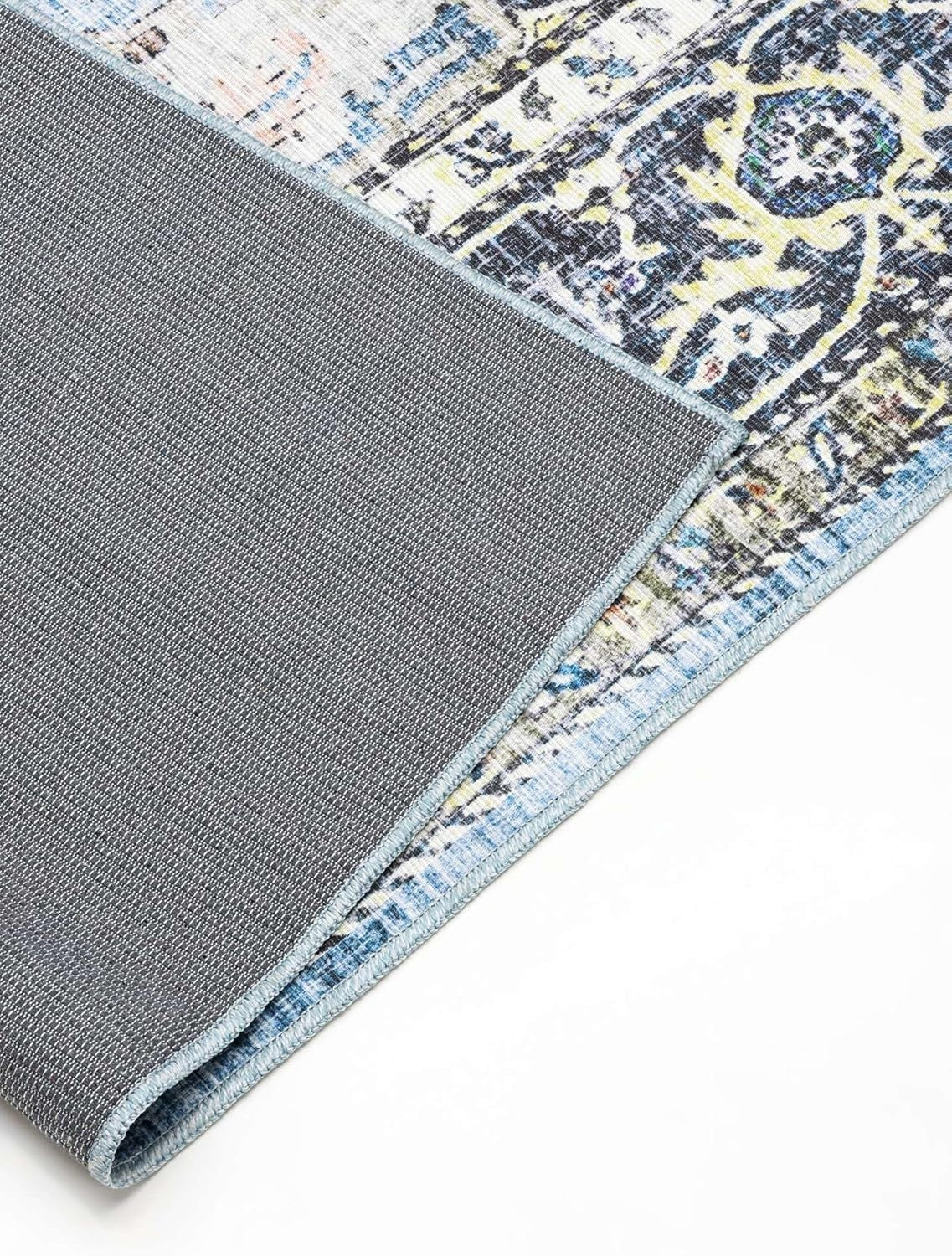 Large Oriental Area Rug 300x500cm Blue Multi Low Pile Machine Washable