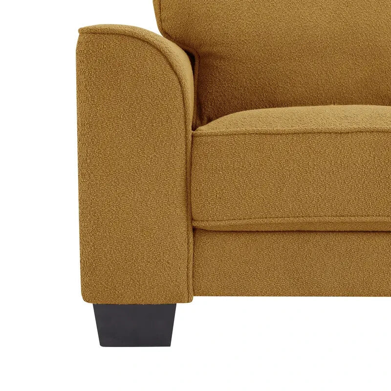 Mustard Boucle 2 Seater Sofa Deep Cushions Compact Modern UK Living Room