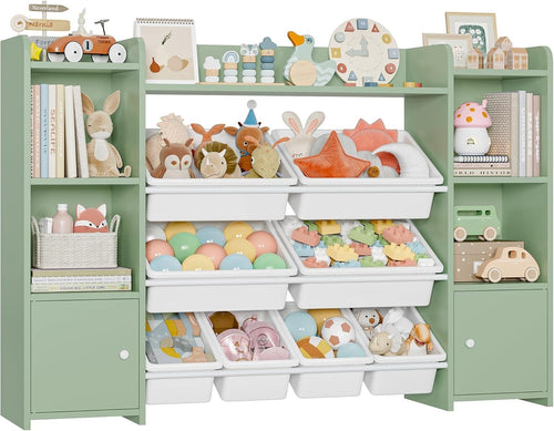 Kids Toy Storage Unit with 8 Boxes & Shelves – Green Bookcase Organizer