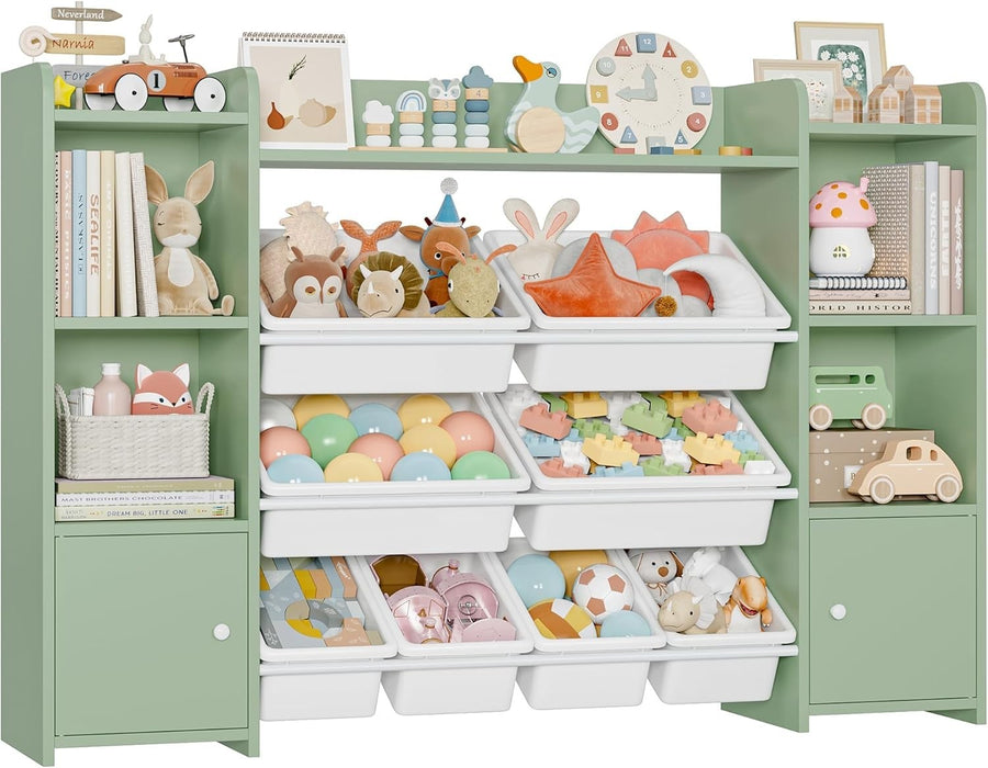 Kids Toy Storage Unit with 8 Boxes & Shelves – Green Bookcase Organizer