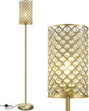 Gold Crystal Floor Lamp Modern Standing Light Foot Switch Tall Slim Design