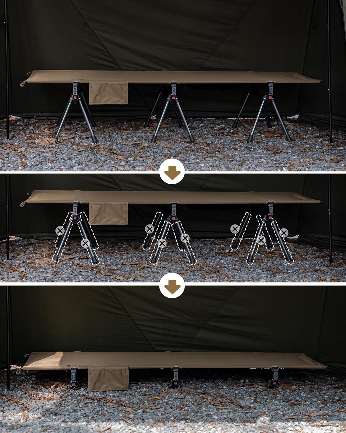 Camping Cot Folding Bed 150kg Heavy Duty Portable Adjustable Height