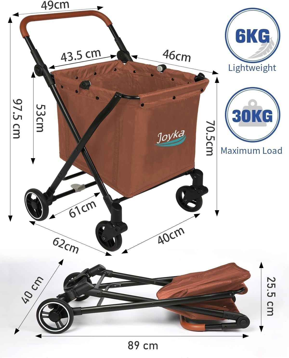 Large Capacity Foldable Shopping Trolley with Swivel Wheels Utility Cart