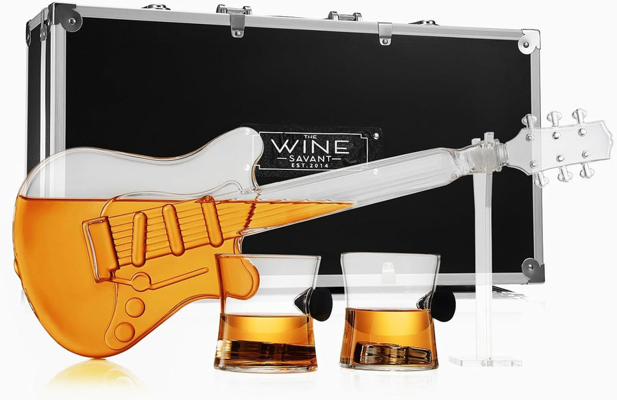 Electric Guitar Whiskey Decanter Set 1L with Stand, Case & 2 Glasses Music Gift