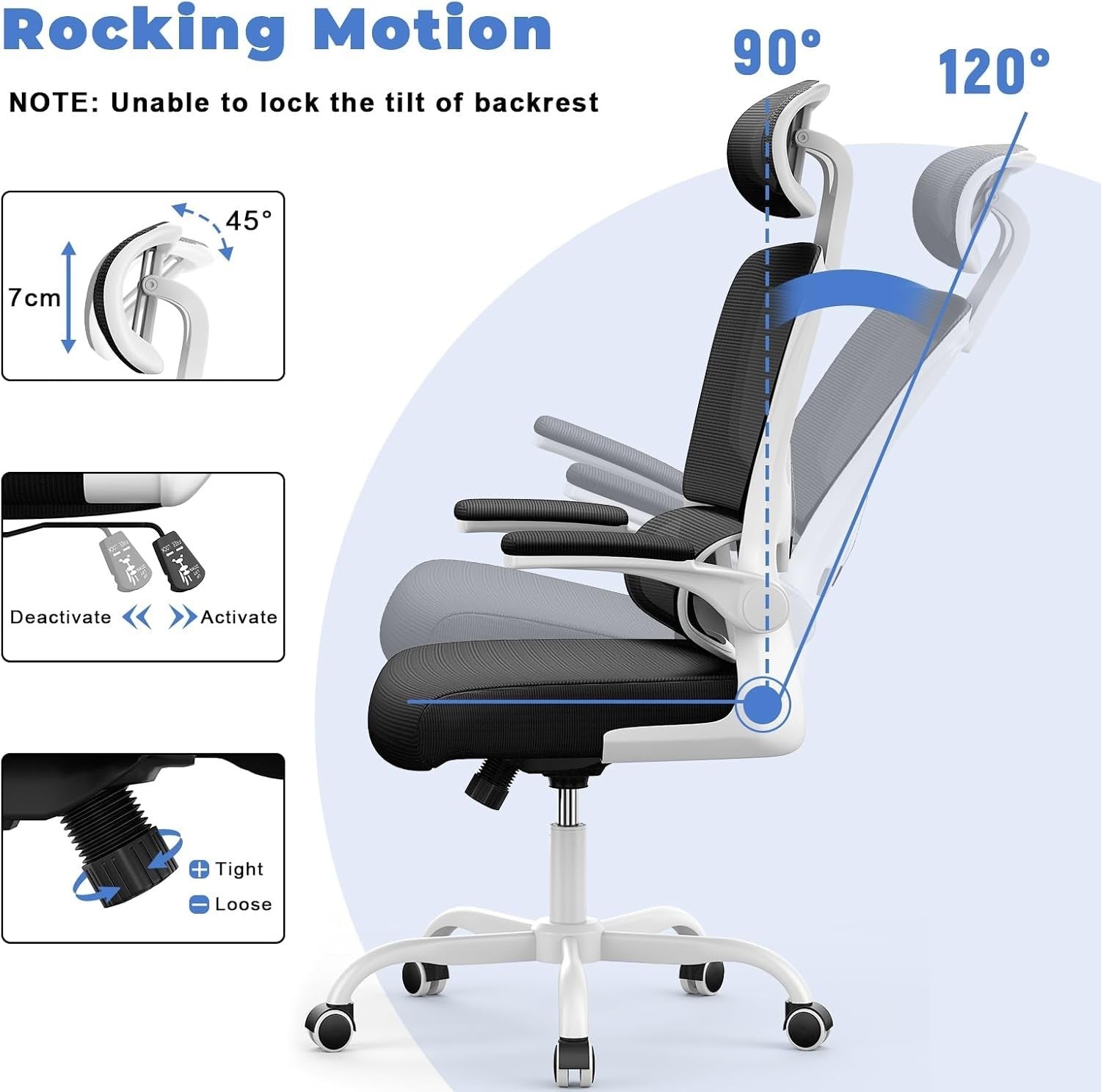 Ergonomic Mesh Office Chair Tall Back Adjustable Headrest Armrests Swivel Home D