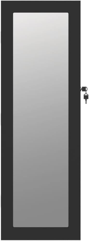 Slim Wall Mounted Jewelry Cabinet Mirror Lockable Vertical Storage Black