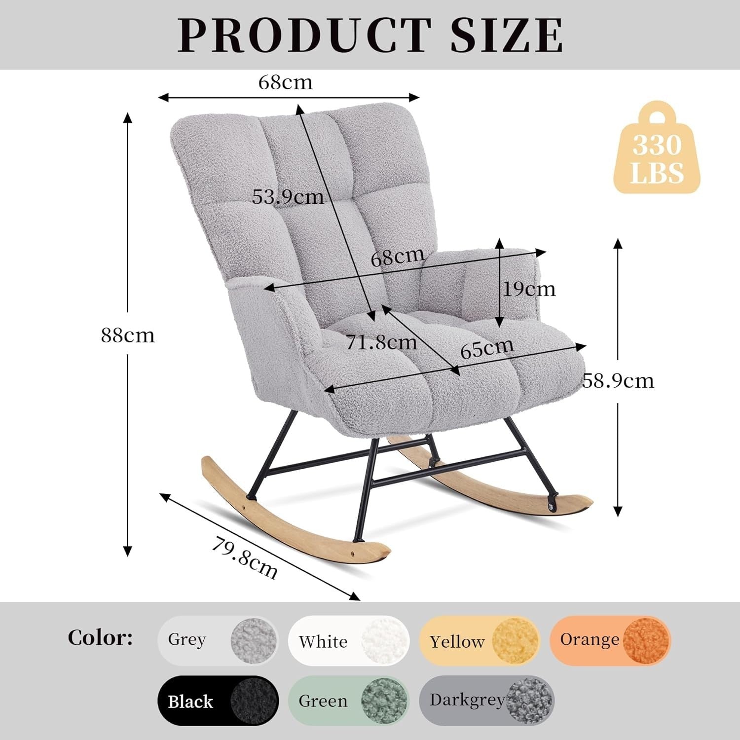 Comfy Nursery Rocking Chair Teddy Fabric Glider for Adults Bedroom