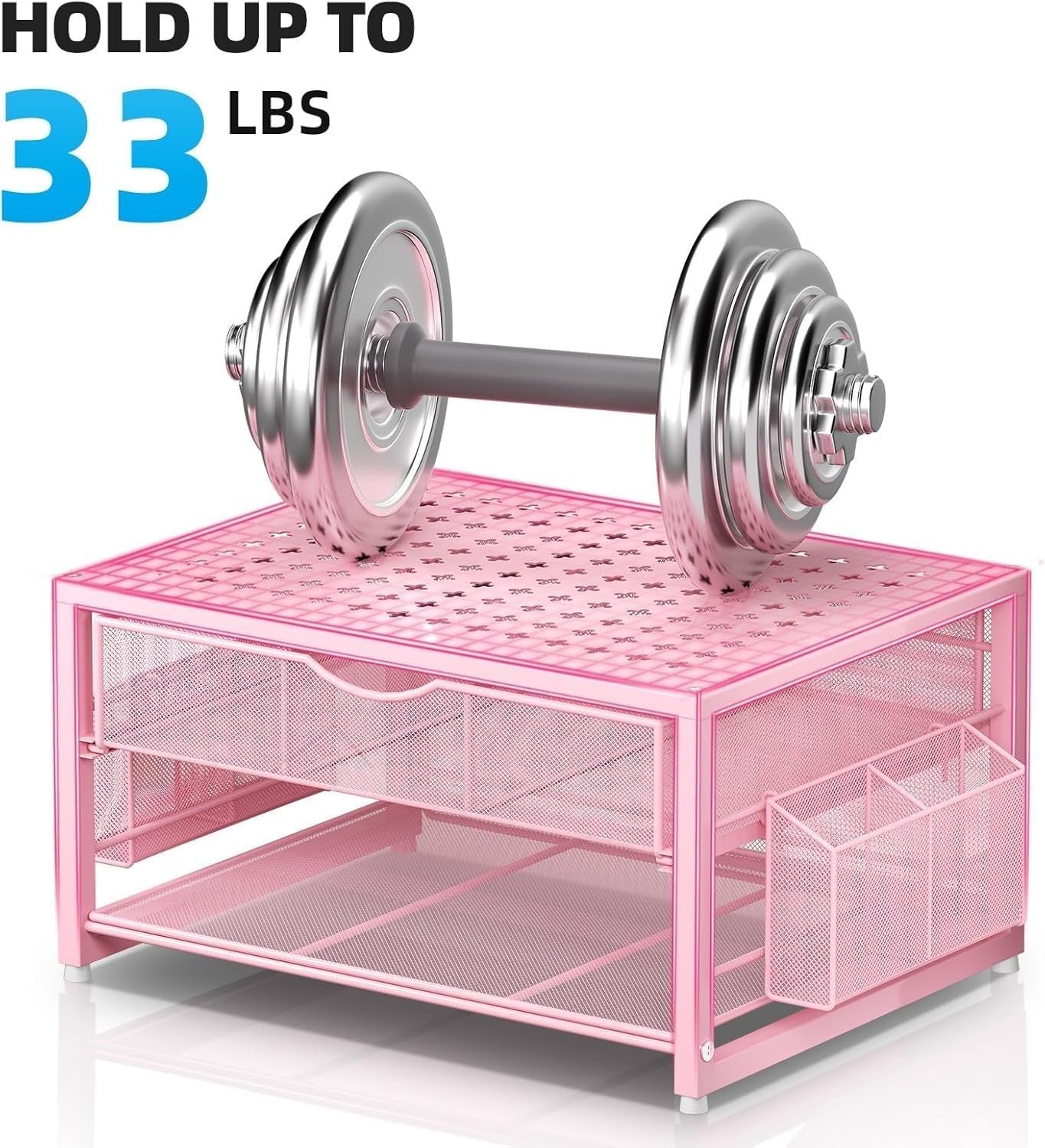 2-Tier Pink Desktop Printer Stand with Drawer, Pen & Paper Organizer