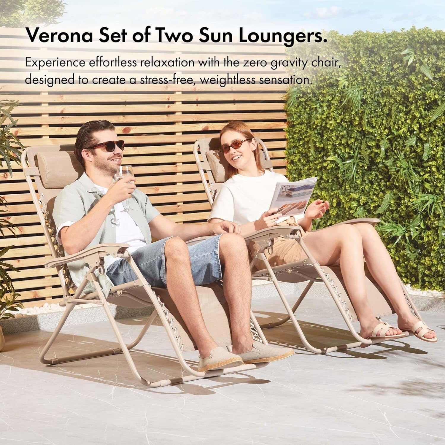Reclining Zero Gravity Outdoor Sun Loungers 2-Pack Folding Patio Chairs