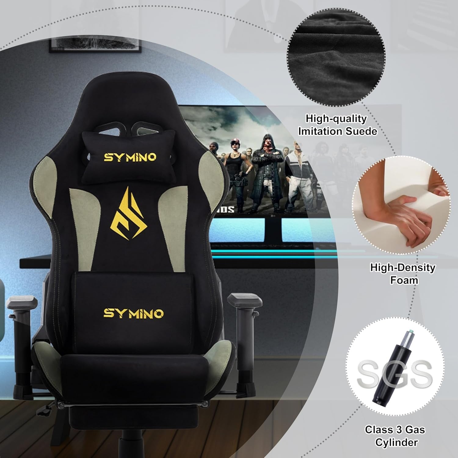 Ergonomic Gaming Chair with Footrest & Lumbar Support – Adjustable Computer Seat