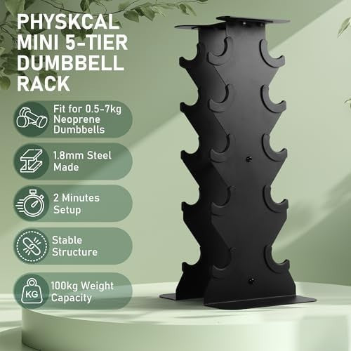 Mini 5-Tier Dumbbell Rack Steel Stand, 0.5–7kg Neoprene Home Gym