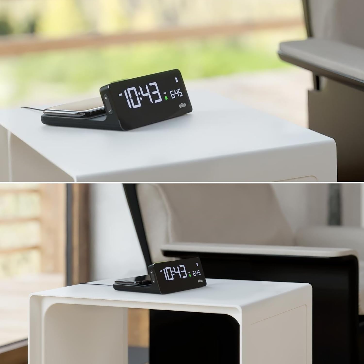 Wireless Charging Digital Alarm Clock LCD Auto Dimming Fast Charge