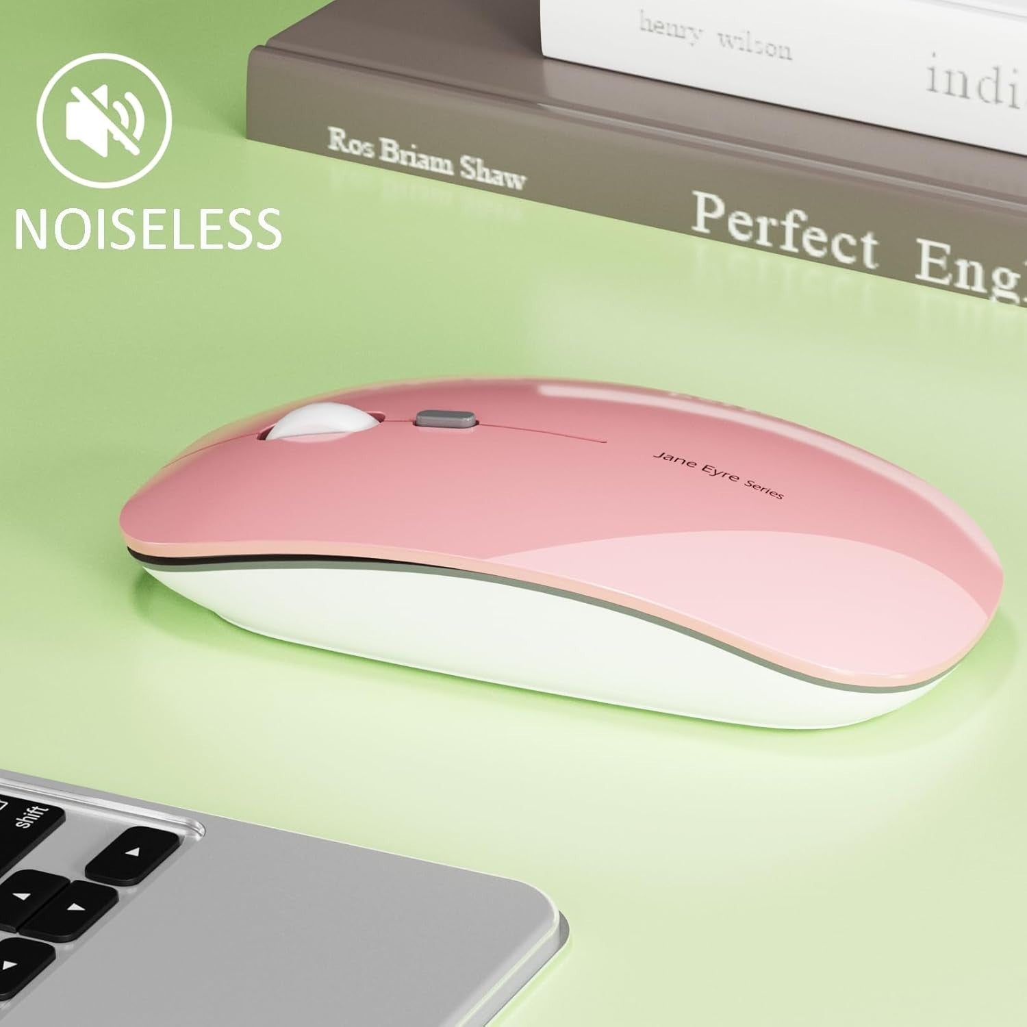 Slim Rechargeable Wireless Mouse Silent 2.4G 1600 DPI Pink