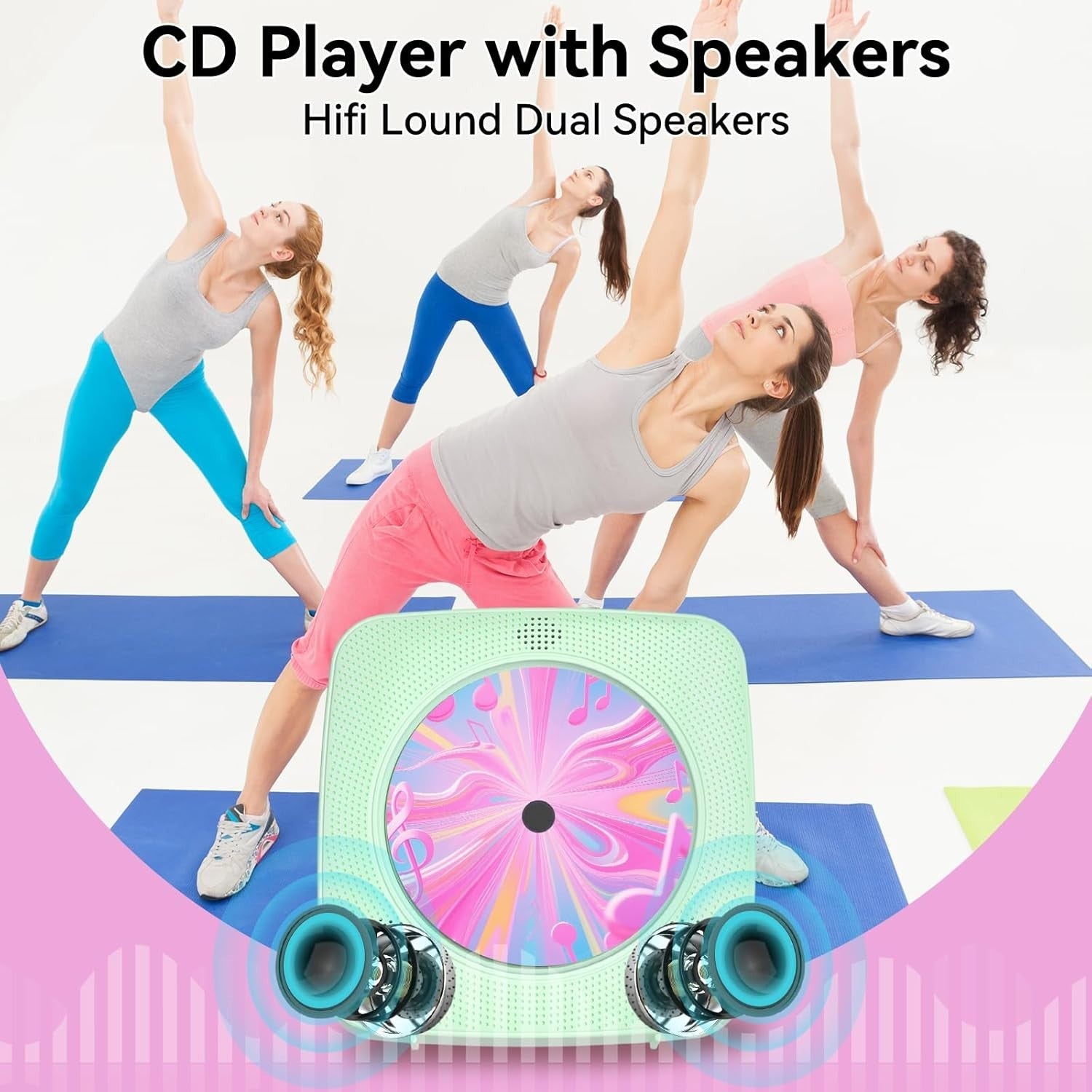 Portable CD Player Bluetooth Speakers FM Radio USB AUX Remote Green