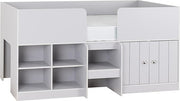 Kids Single Low Sleeper Bed with Storage Cupboards Shelves Grey 3ft