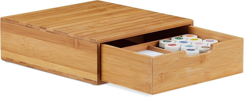 Bamboo Desk Drawer Organizer Box – 2 Tier Storage, Natural Look, Non-Slip