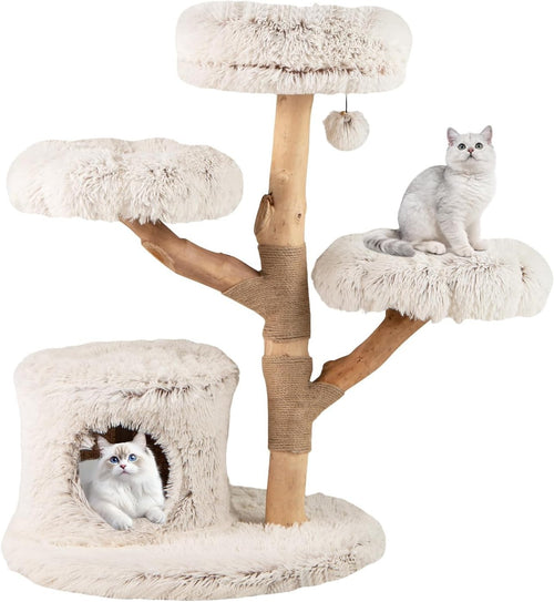 102cm Wooden Cat Tree White Multi Level Tower with Plush Perches & Jute Scratch