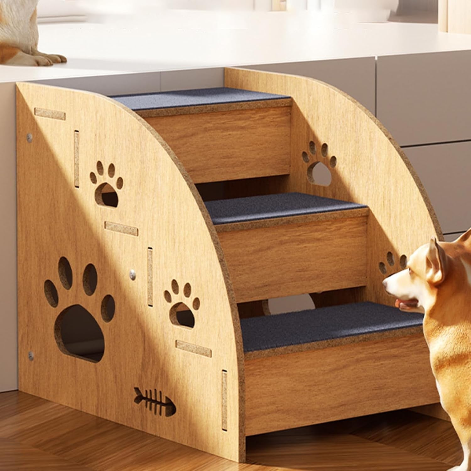 Brown Wooden Pet Stairs for Bed Non Slip Dog & Cat Steps