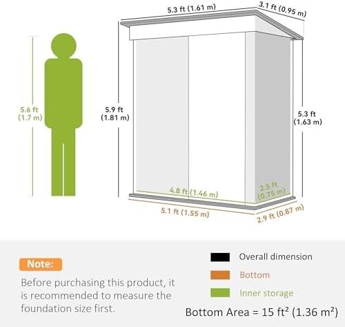 5x3FT Small Metal Garden Shed Lean-To Outdoor Storage House Lockable