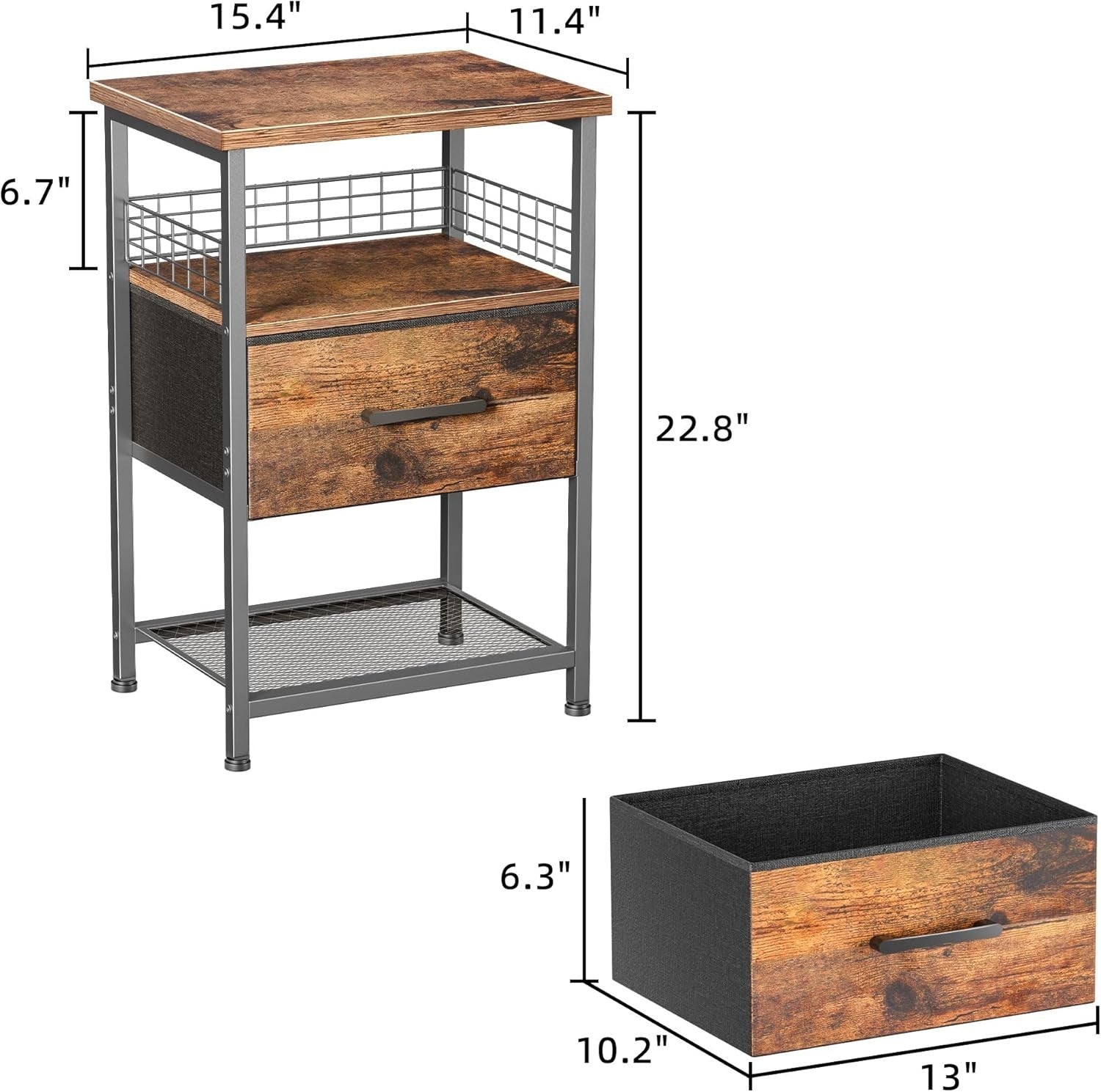 Set of 2 Rustic Brown Bedside Tables with Drawers & Shelves