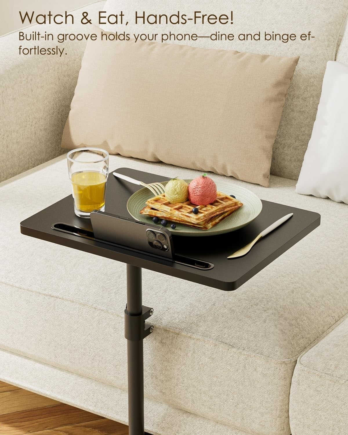 Adjustable C-Shaped Swivel Side Table 40x30x(45-81)cm Black Coffee Tray