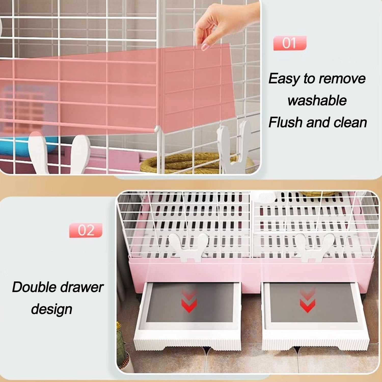 Indoor Rabbit Hutch Bunny Cage Double Layer Easy Clean Large