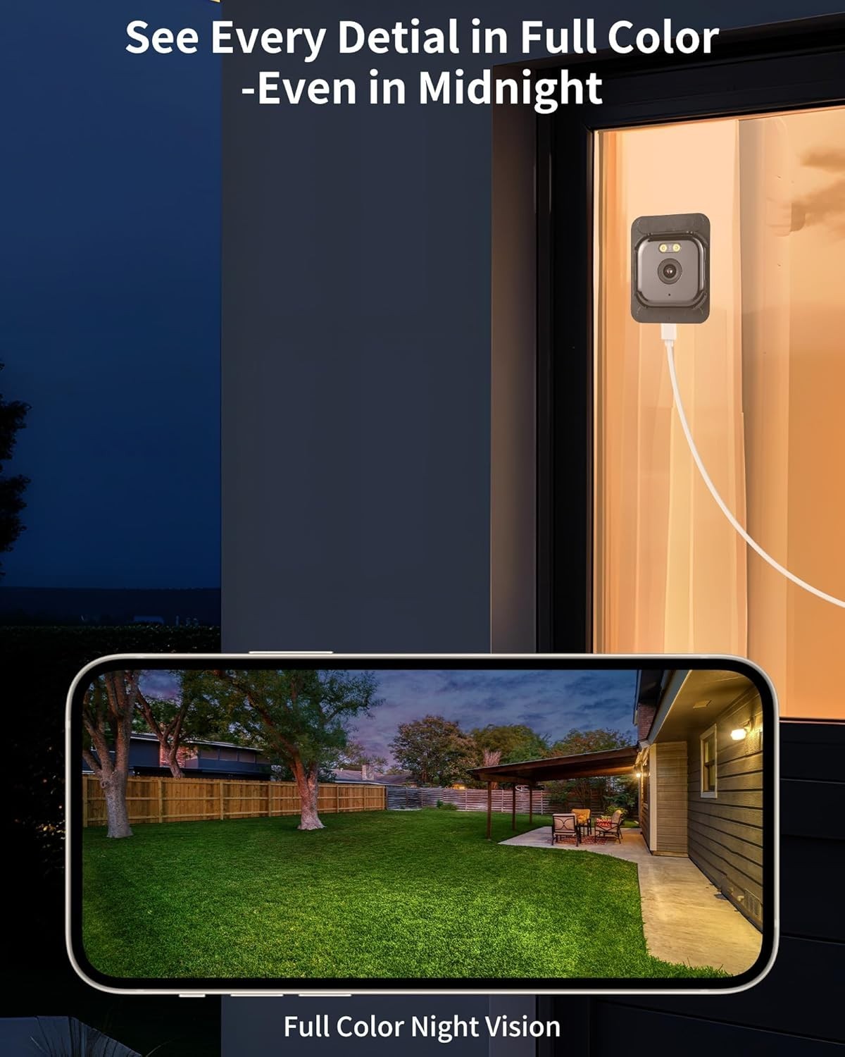 2K Window Security Camera WiFi 5GHz AI Color Night Vision 24/7 HD
