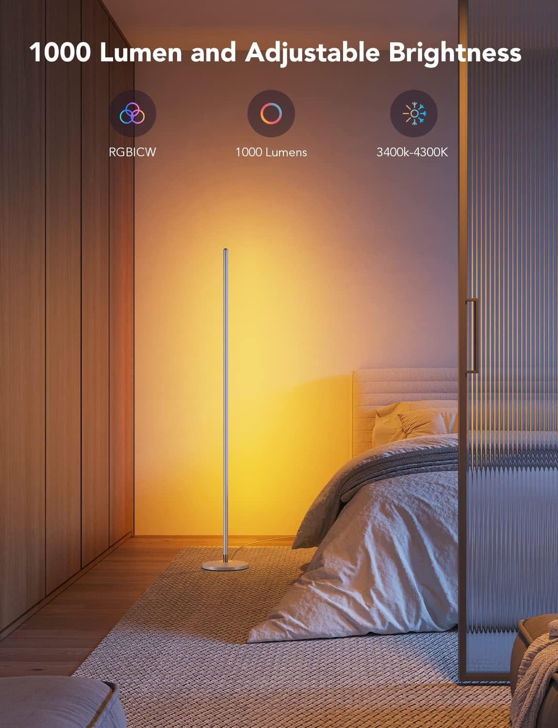 Smart RGBIC Corner Floor Lamp Music Sync App Control Ambient LED