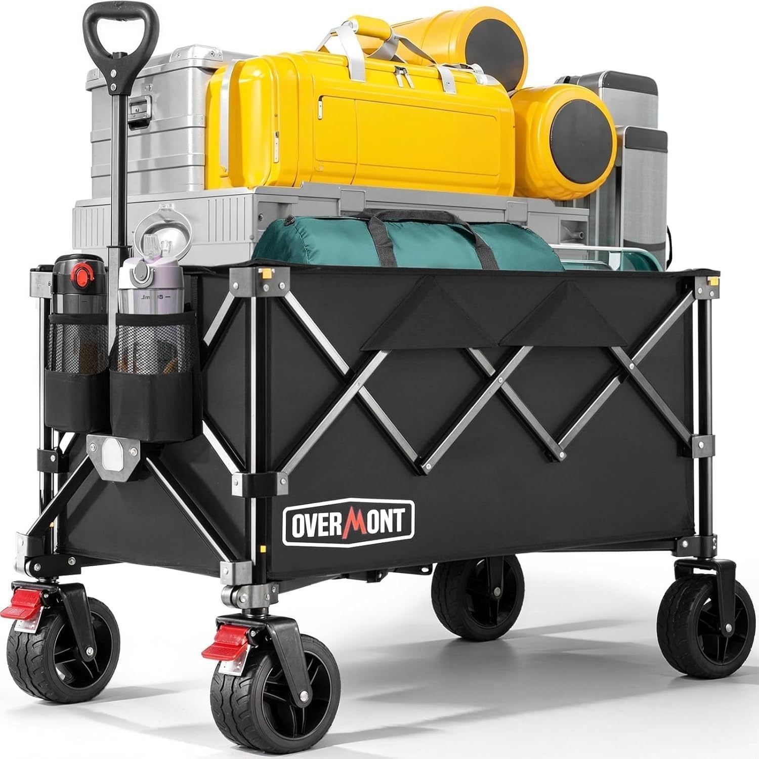 Black Heavy Duty Folding Camping Wagon 150kg Wide Wheel Festival Garden Trolley