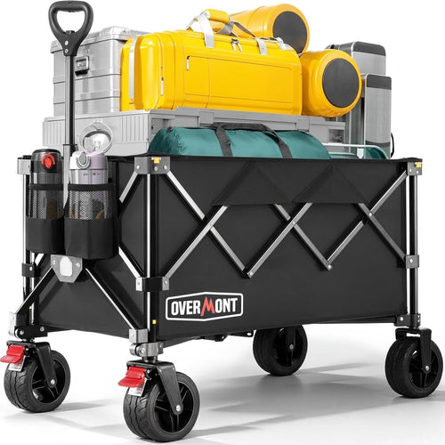 Black Heavy Duty Folding Camping Wagon 150kg Wide Wheel Festival Garden Trolley