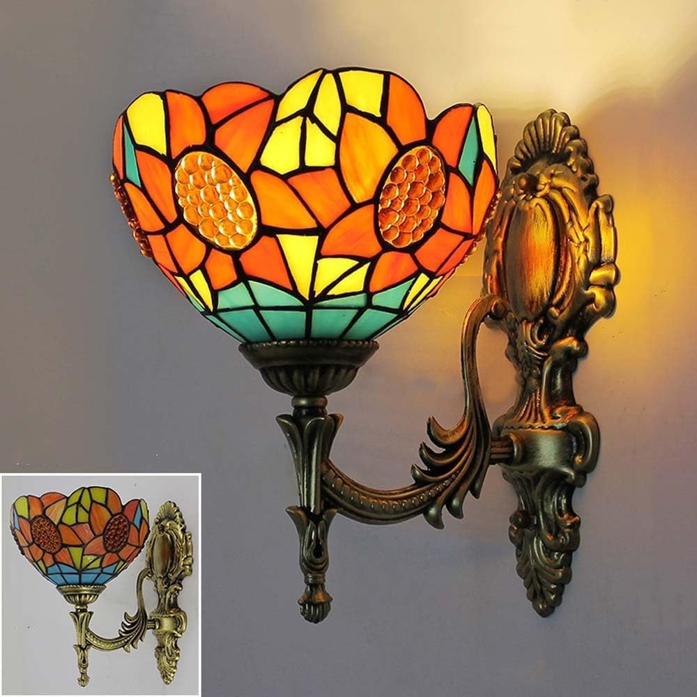 Vintage Wall Light Stained Glass Sconce Lamp for Hallway Bedroom 28cm