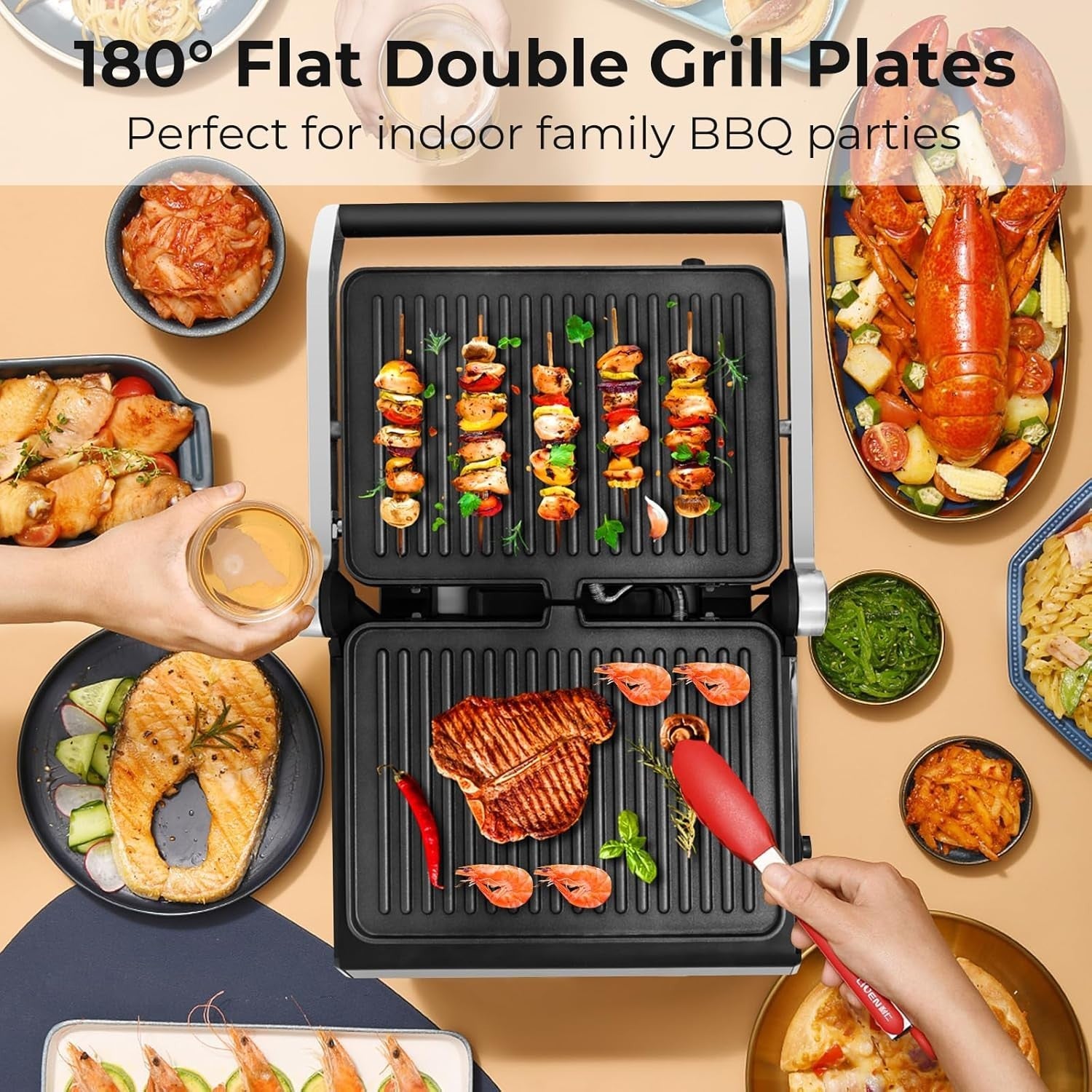 3-in-1 Panini Press Grill 1200W Non-Stick Plates 31x35x15cm